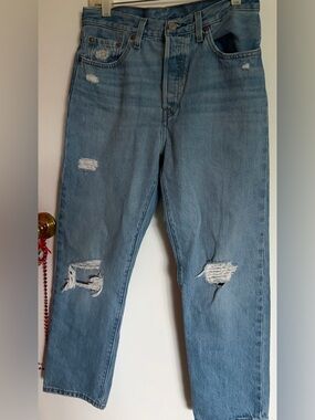 Levi's Light Blue Distressed Boot Cut Jeans